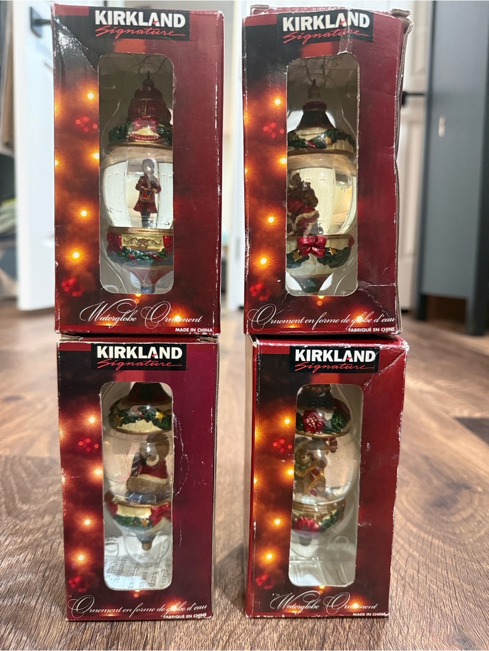 Vintage Kirkland Water Globe Holiday Ornament set-Costco snowglobe